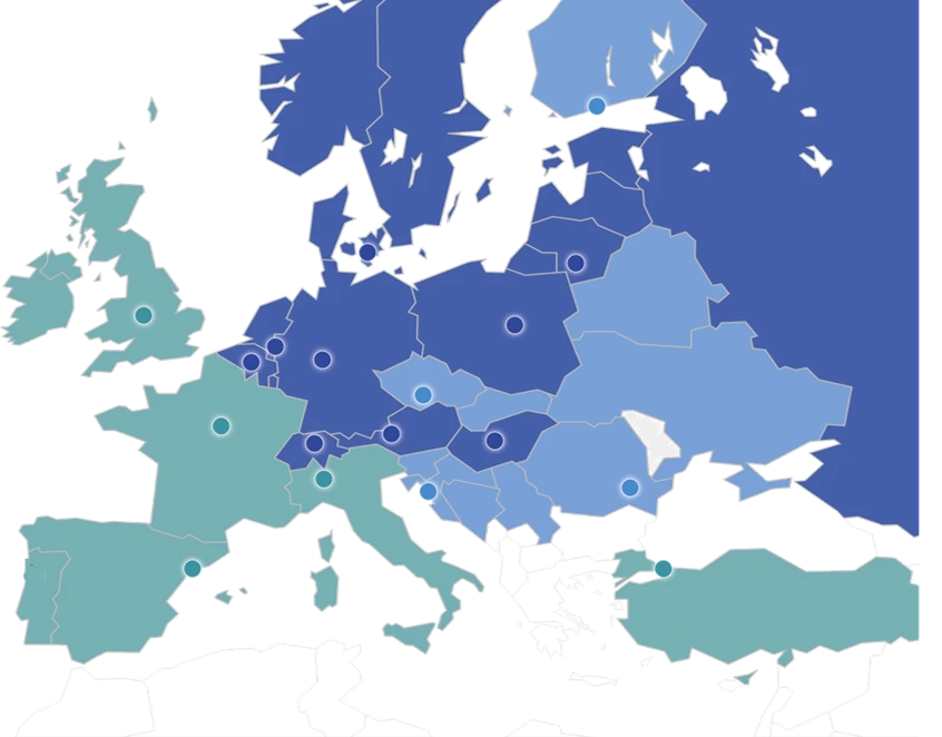 Mapa zasięgu dystrybucji surowców chemicznych